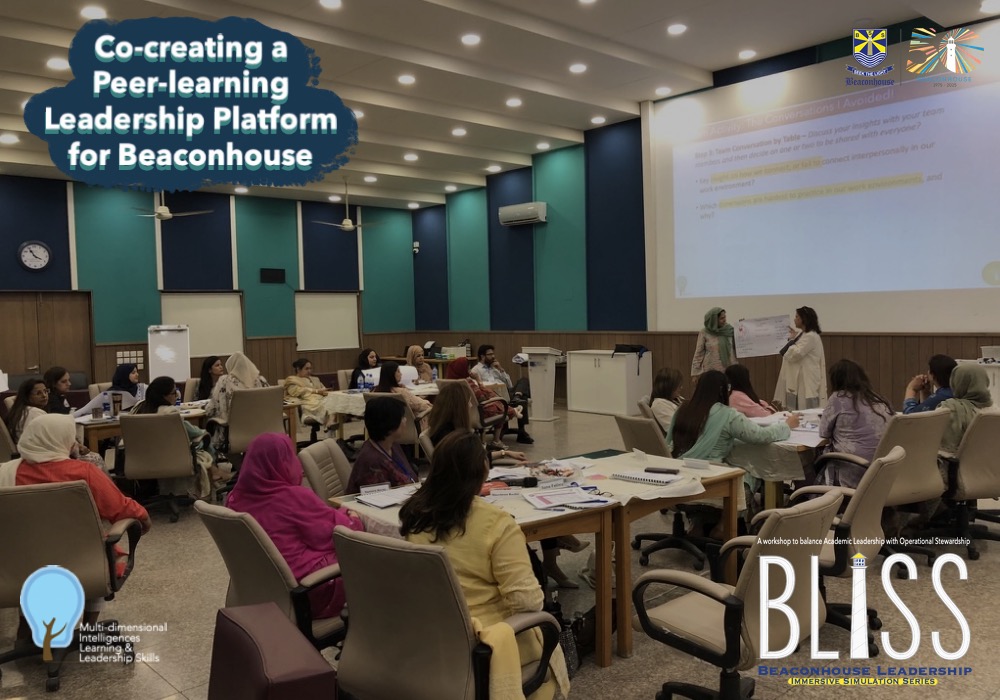 School Heads presenting during the BLISS pilot workshop at Beaconhouse, showcasing peer-learning and reflective dialogue in action.