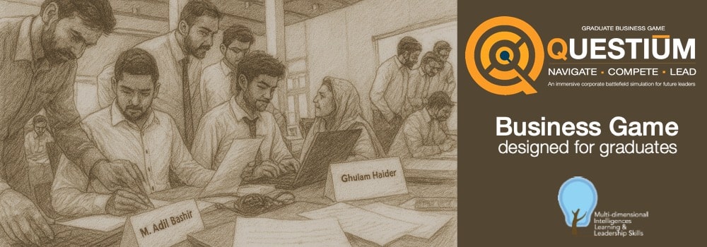 Participants engage in the Questium Business Game during the Graduate Assessment Center, simulating teamwork, strategy, and decision-making under pressure.